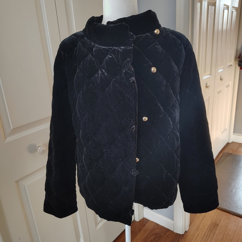 Talbot's Black velvet elegant Asymmetrical Jacket 14 - Picture 2 of 11